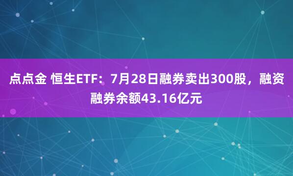 点点金 恒生ETF：7月28日融券卖出300股，融资融券余额43.16亿元